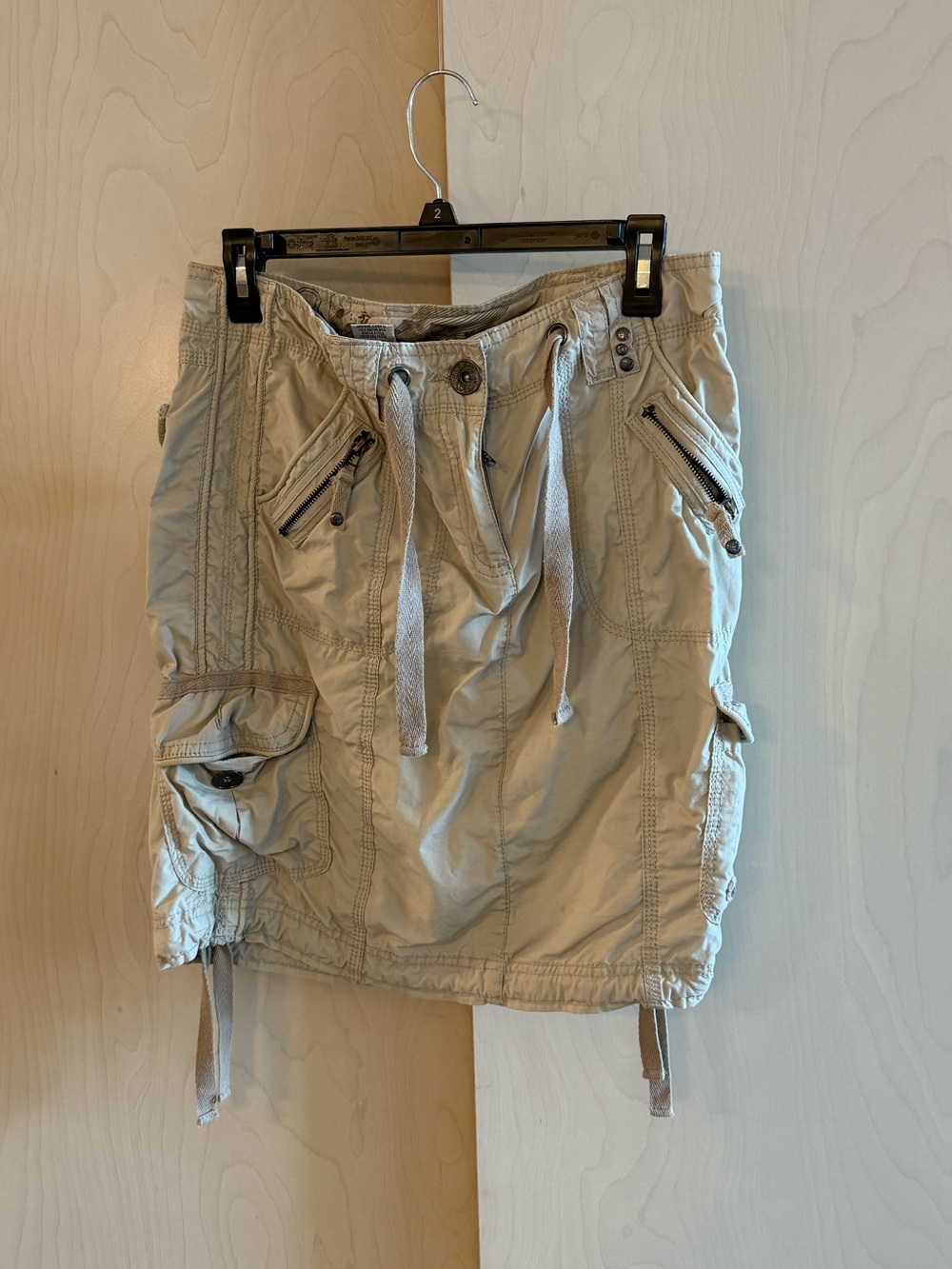 Casual Drawstring Cargo Skirt in Light Beige